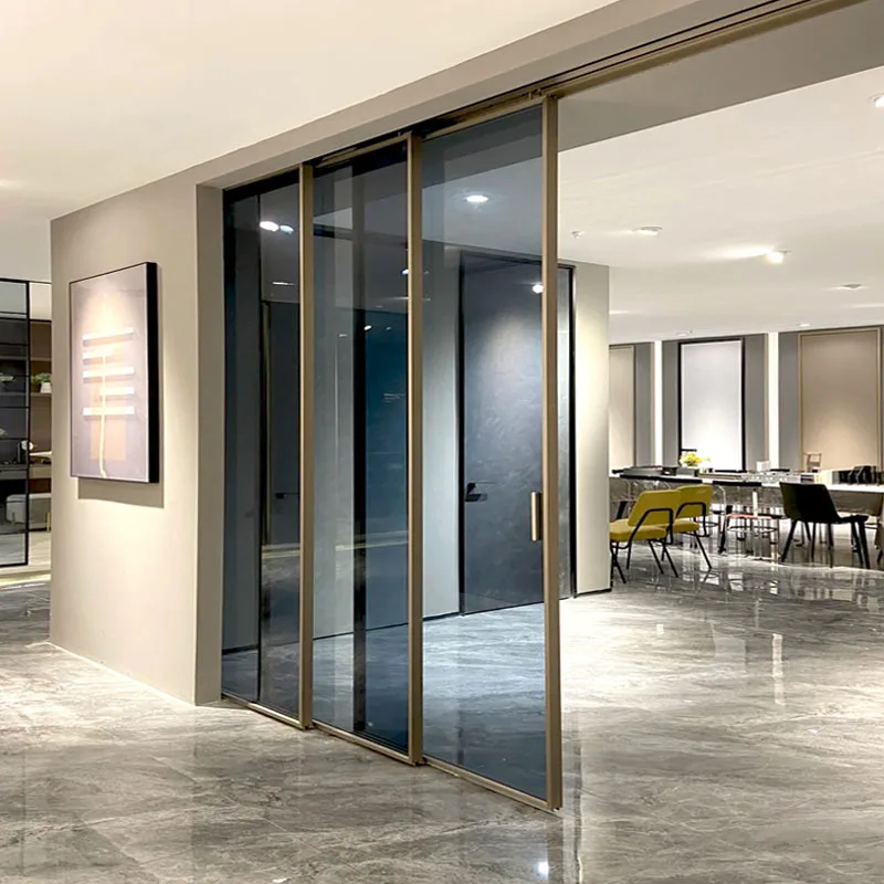 Very narrow frame aluminium sliding glass doors entrance interior door