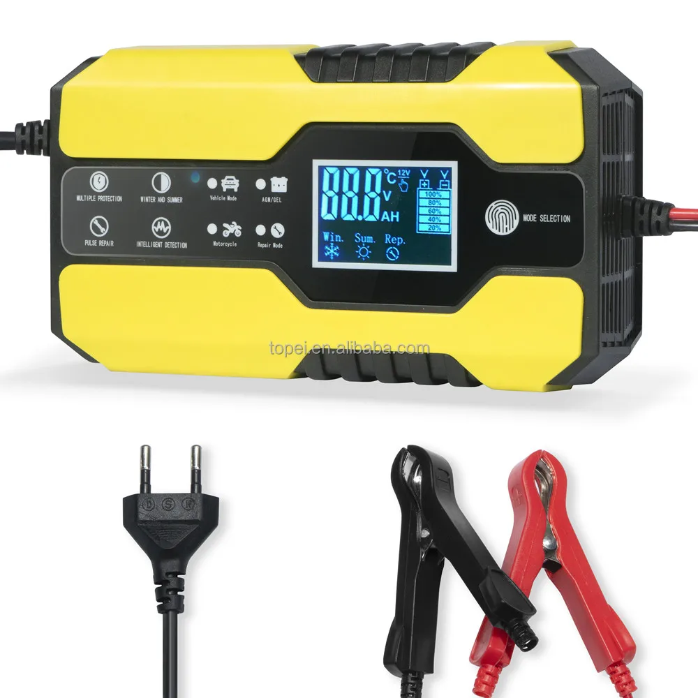 Car Pulse Lead Acid Battery Charger EU US BS Socket Temperature Control Motorcycle Battery Testers LCD Display