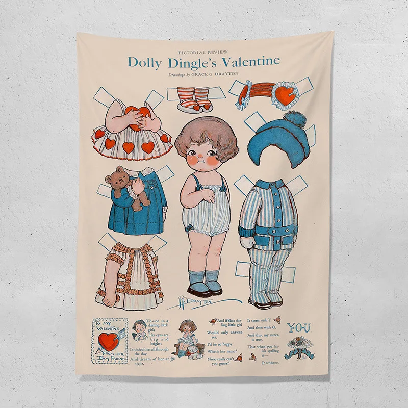Lovely Vintage Cartoon Style Children Girls Household Bedroom Dormitory Background Cloth Wall Hanging Tapestry