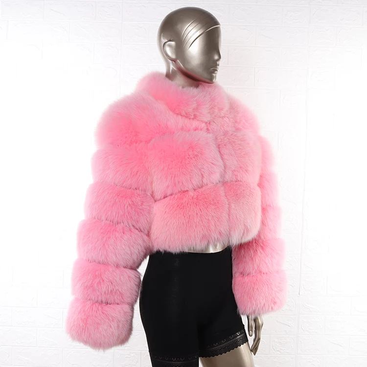 wholesale fashion winter fur jacket stand collar pink real fox fur coat for women