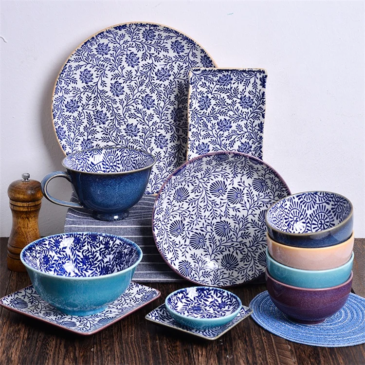 Multiple Sizes terracotta Ceramic Bowl Dinner Plate Square Dish retro Tableware Suit dinnerware sets wholesale turkish market