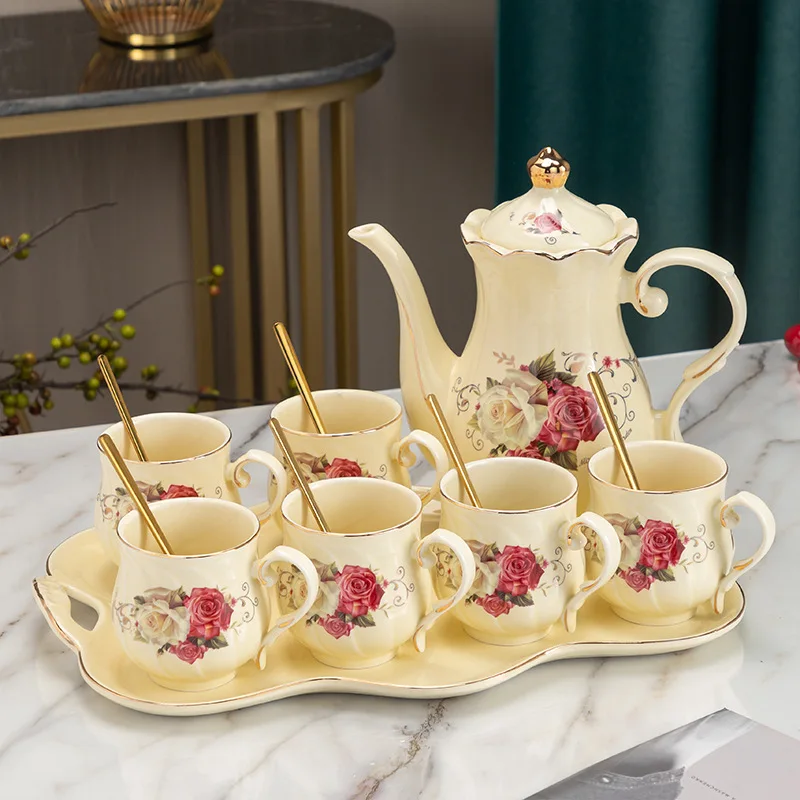 Luxury Gold Rim Afternoon Tea Set European Tea Pot and Cup Set Ceramic Coffee and Tea Set