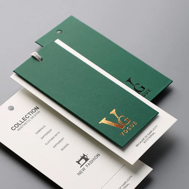 Luxury custom logo clothing hang tag green special paper embossed hot stamping hang tags recyclable swing hangtags custom