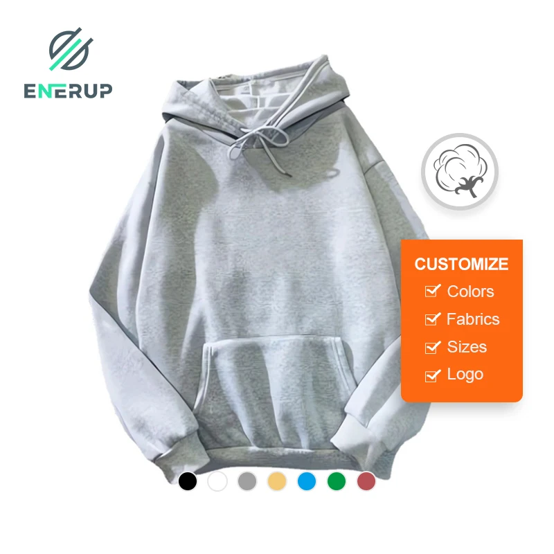 Enerup custom wholesale washed Polyester / Cotton plain unisex blank hoodie vintage hoodies manufacturer