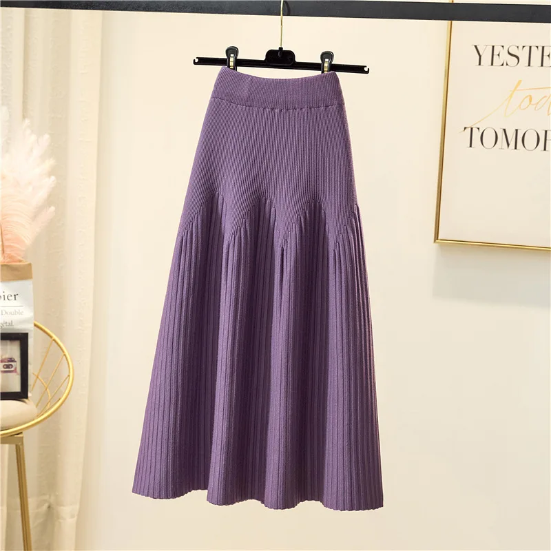 2022 New Autumn And Winter Mid-length Solid Color A-line Skirt Casual All-match Knitted Pleated Half-length Skirt Elegant skirt