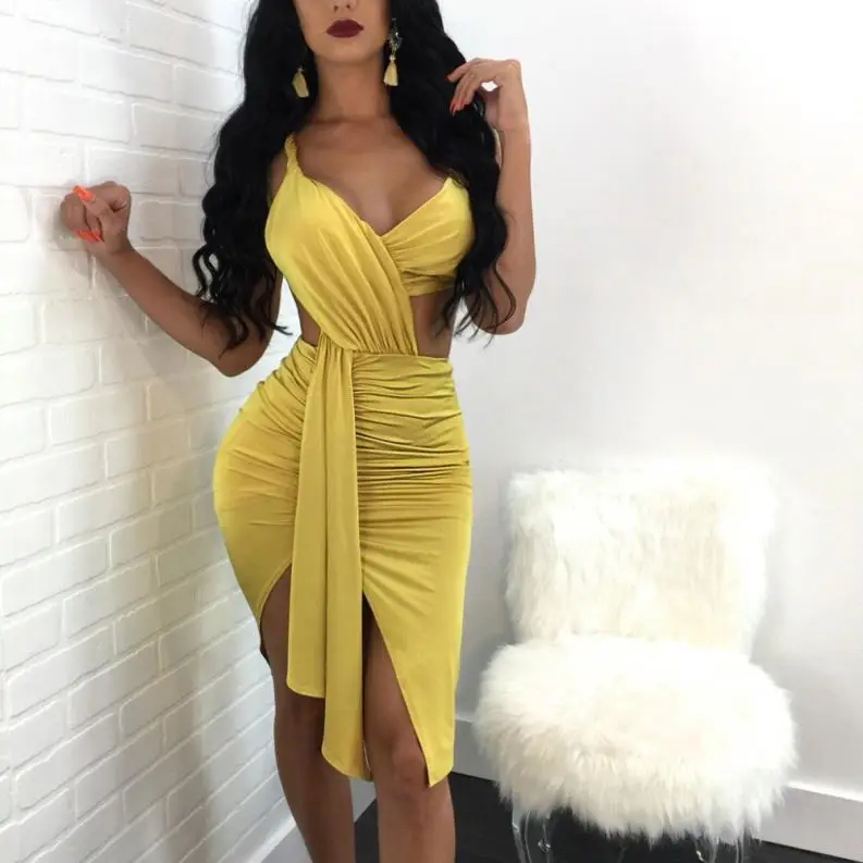 sexy club dress women backless yellow sling dress 2021 fashion summer party Holiday beach dress
