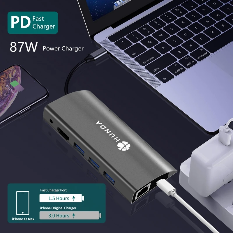  87 Вт алюминиевого сплава ABS USB3.0 типа Type-C feamile PD и аудио порт 9 в 1 взаимный обмен данными между компьютером периферийными устройствами зарядное устройство