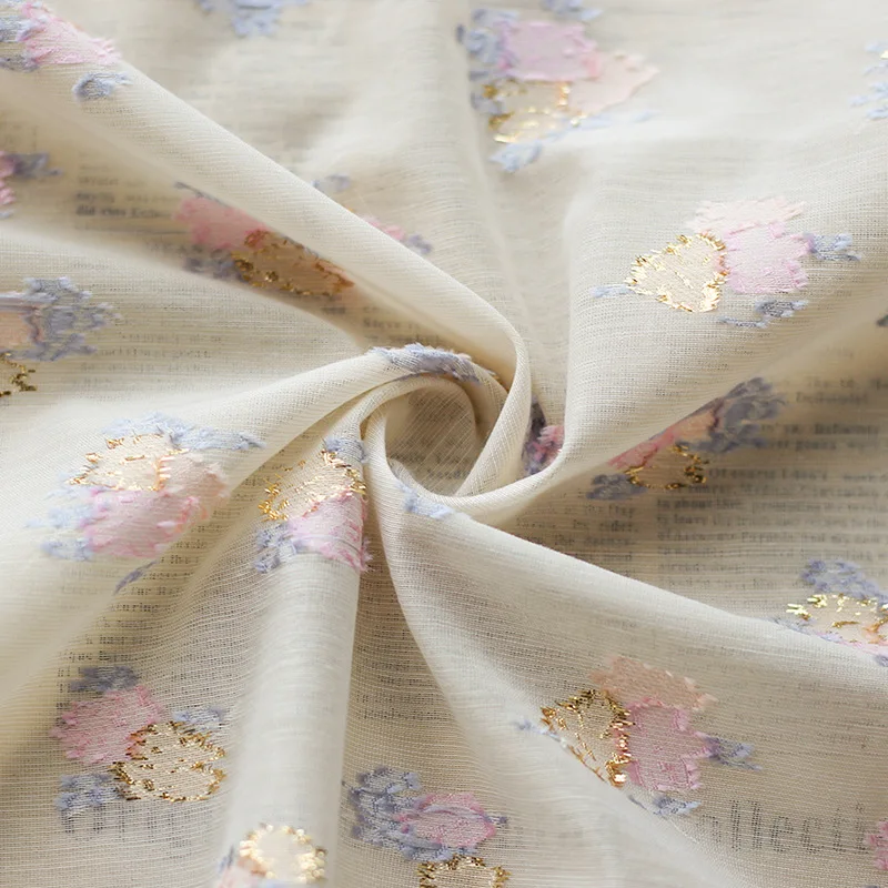 Wholesale Dresses Fabric Satin Brocade Glitter Pink Floral Embroidery Tela Lurex Thin Chiffon Silk Jacquard Polyester Fabric