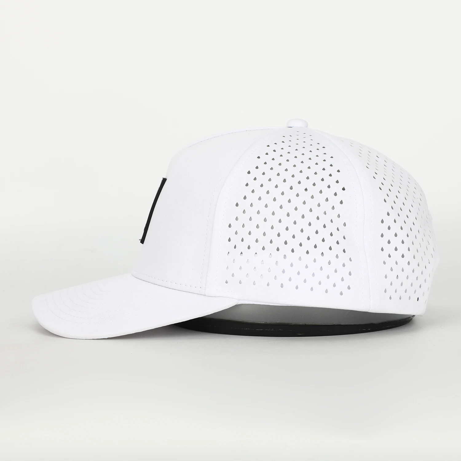 Custom 5 Panel PVC Patch Logo Waterproof Gorras Baseball Cap,White Polyester Spandex Laser Cut Hole Perforated Golf Dad Hat