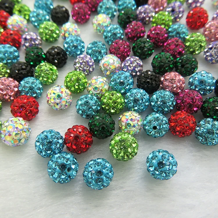 Wholesale 8mm/10mm/12mm/14mm Blue Color Round Clay Rhinestone Disco Pave Loose Ball Beads