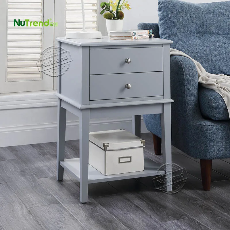 Hot Seller Modern White 2 Drawer Storage Corner Wood End Table Living Room Tall Bed Side Table Bedroom Nightstand