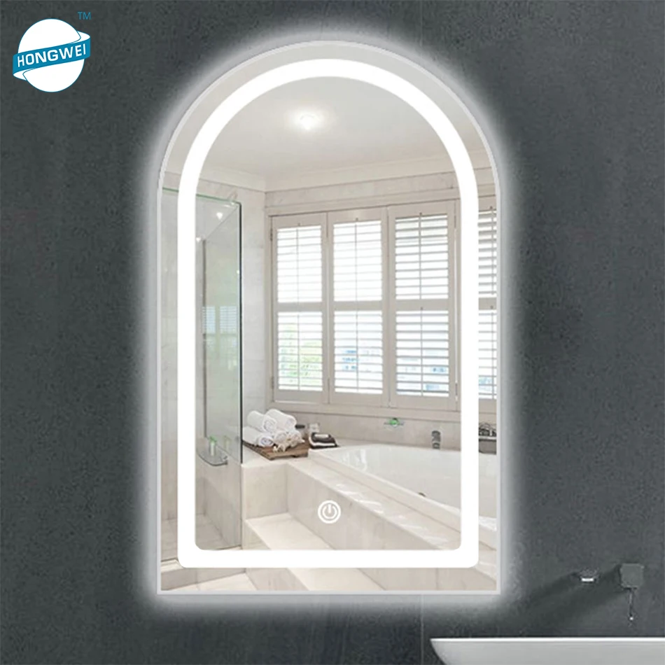 Wholesale Half Round Touch Sensor Aluminum Framed Luxury Large Storage Led Bathroom Wall Mirror Cabinet For Toilet