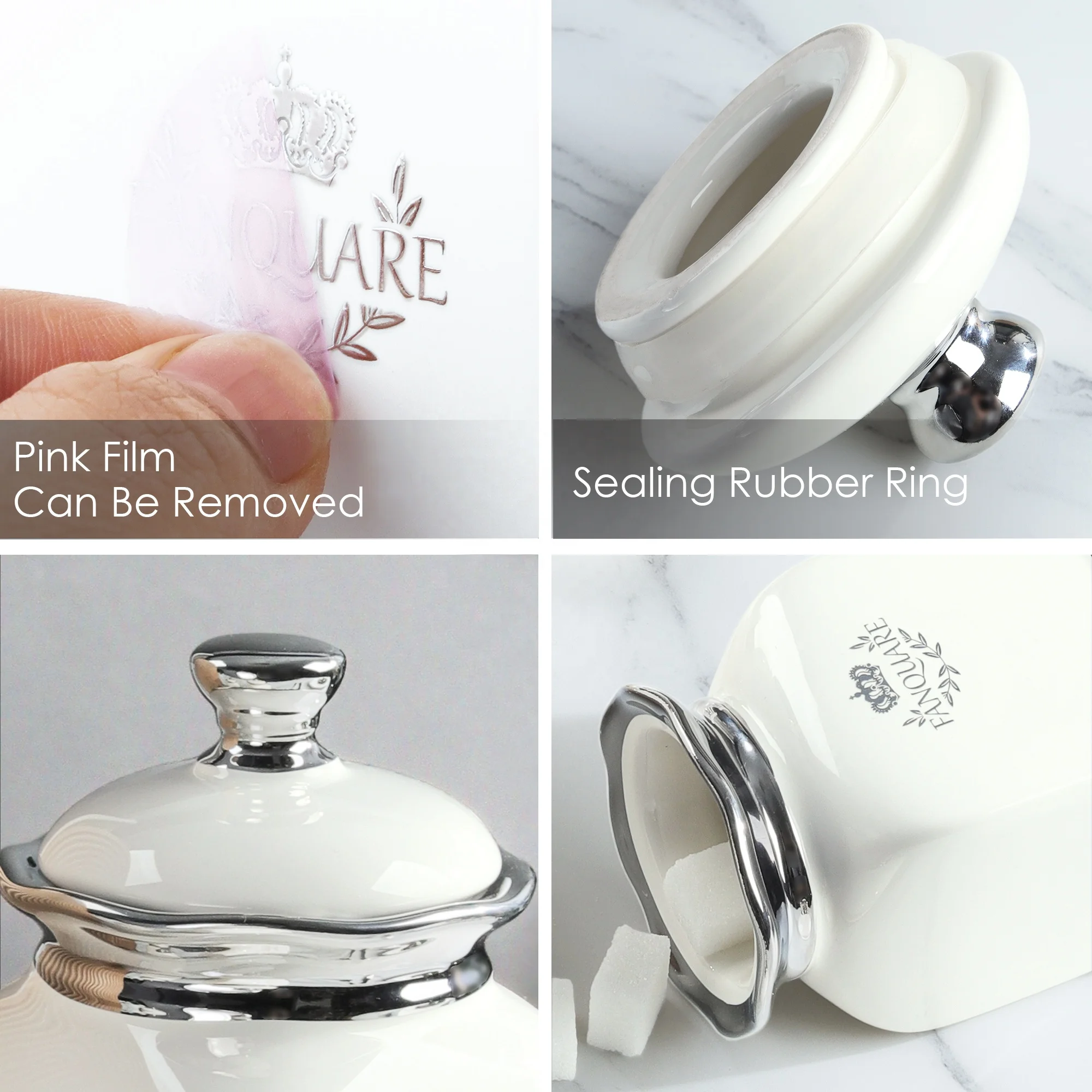 Popular Farmhouse Porcelain Cookie Jars White Ceramic Sugar Container Set of 3 in 3 Sizes with Lid for Countertop