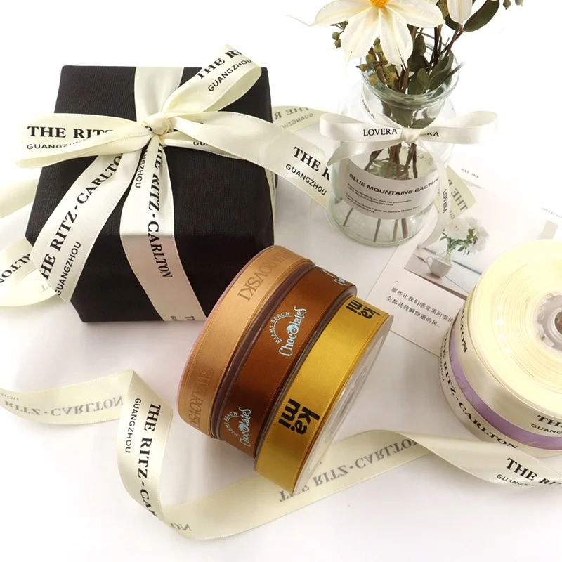 Оптовая продажа из Гуанчжоу, атласная лента с односторонним шелкографическим принтом для подарочной упаковки