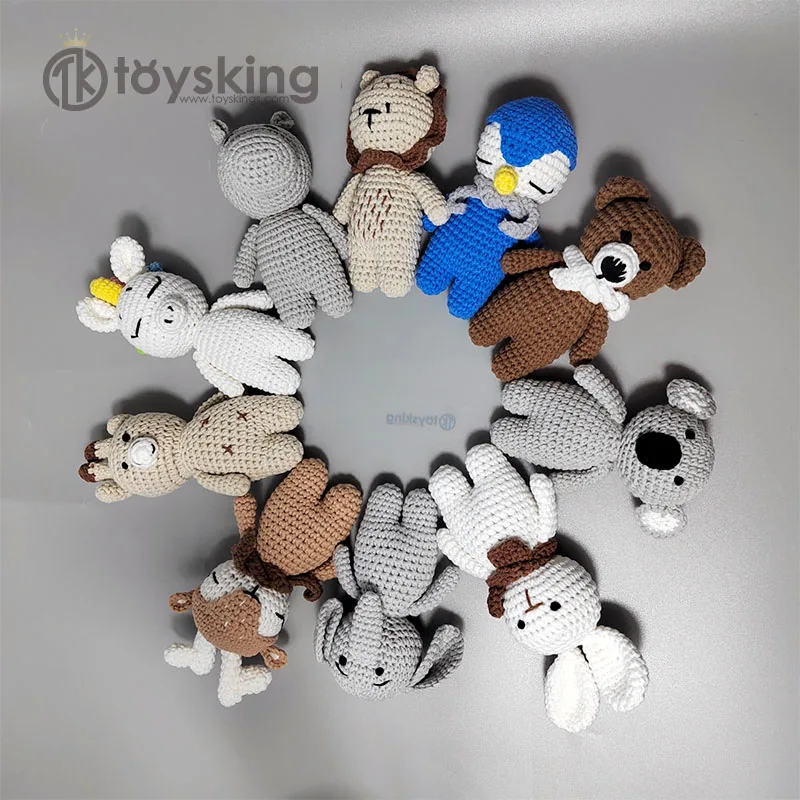 Manufacturer Low Moq Handmade Crochet Elephant Bunny Wooden Ring Teething Toy For Boys Girls