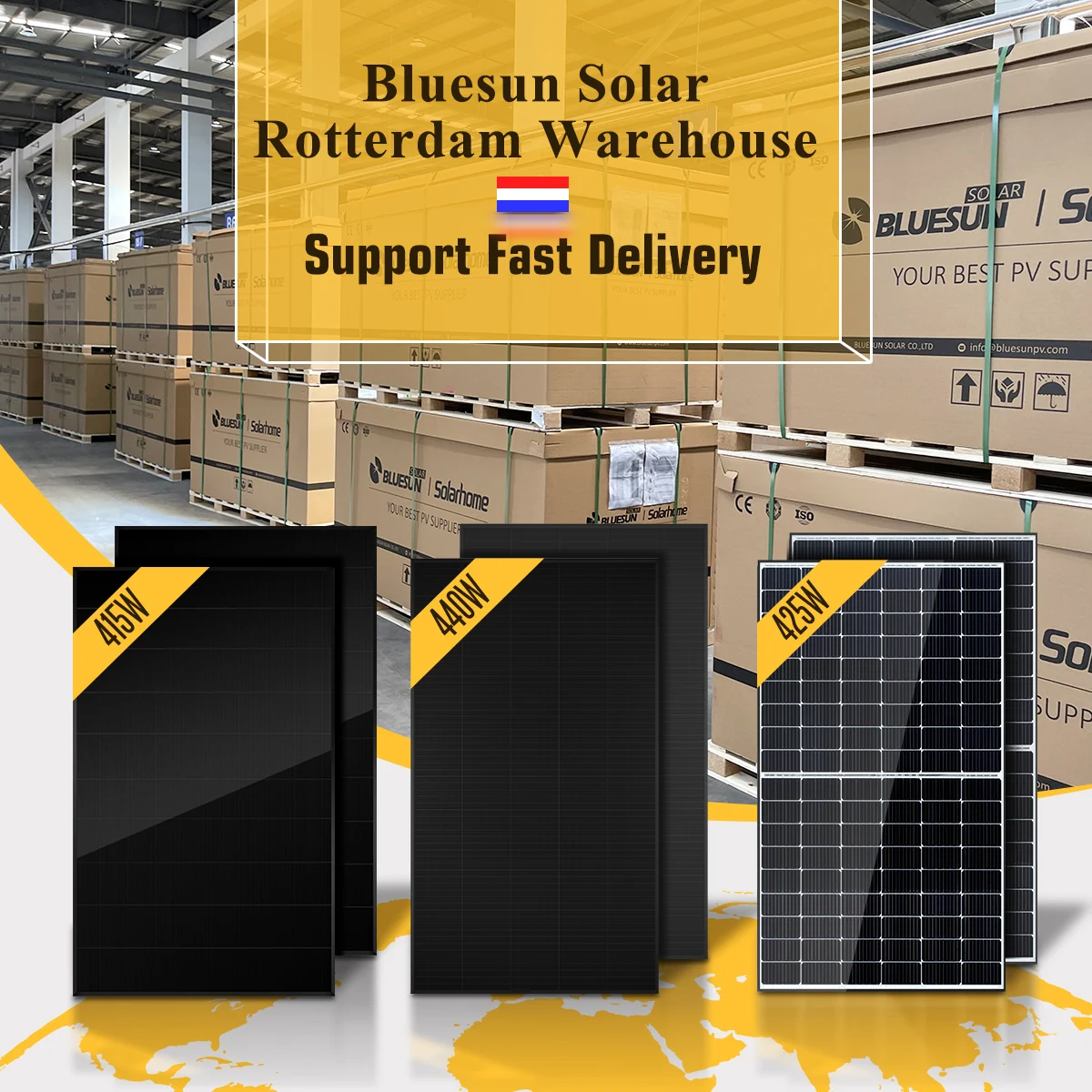 Bluesun Rotterdam Warehouse 400w solar panel 400w 400 watt 415w europe shingled solar panels all black solar panels