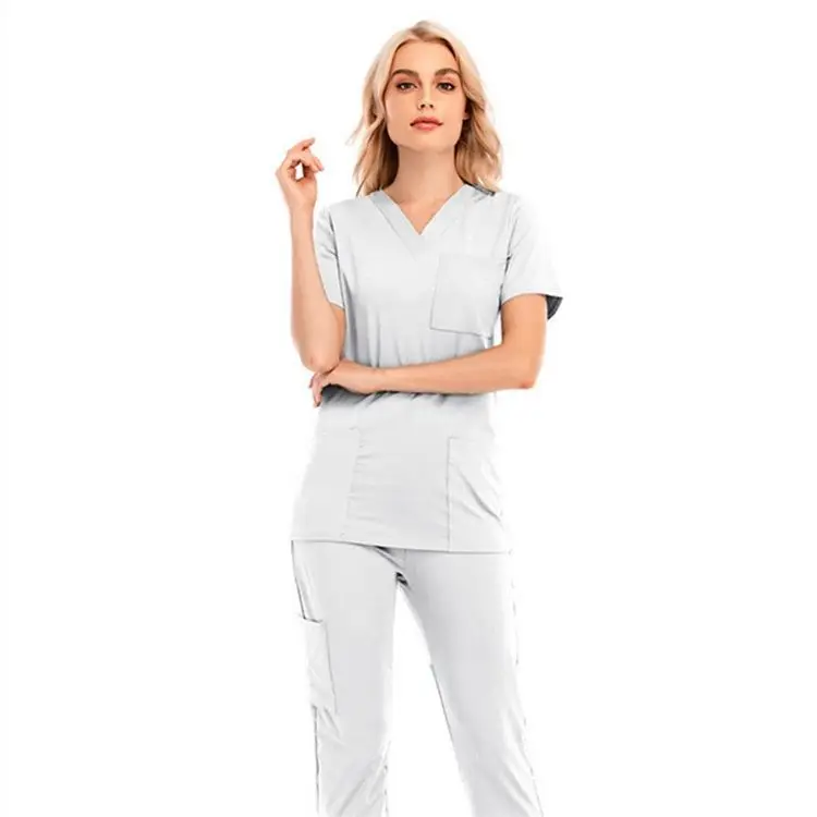 custom blank summer clothes hospital two piece scrubs clothing top and joggers uniforms sets nurse