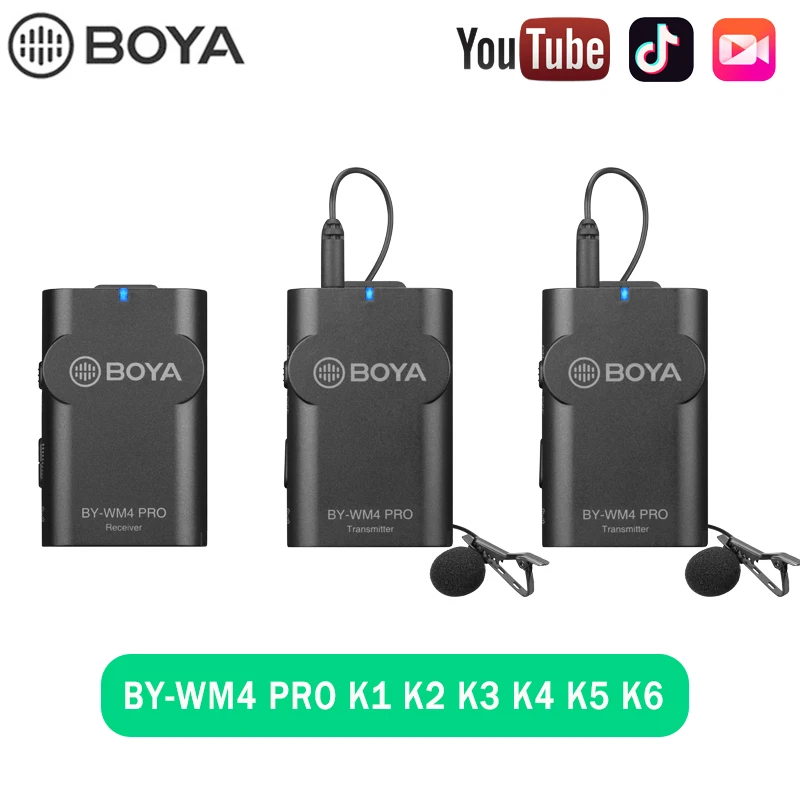 BOYA BY-WM4 Pro K1 K2 K3 K4 K5 K6 Wireless Condenser Microphone Lavalier Lapel Interview Mic for iPhone Canon Nikon Cameras