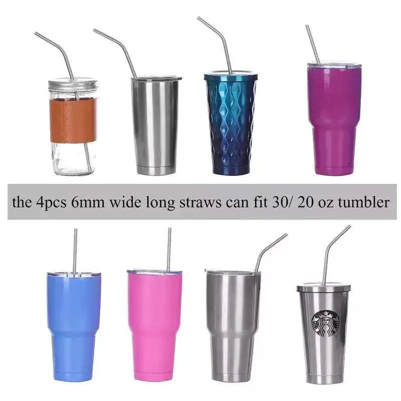 
High Quality Reusable Stainless Steel 304 Straws set, Metal Drinking Straws with Cleaning Brush 