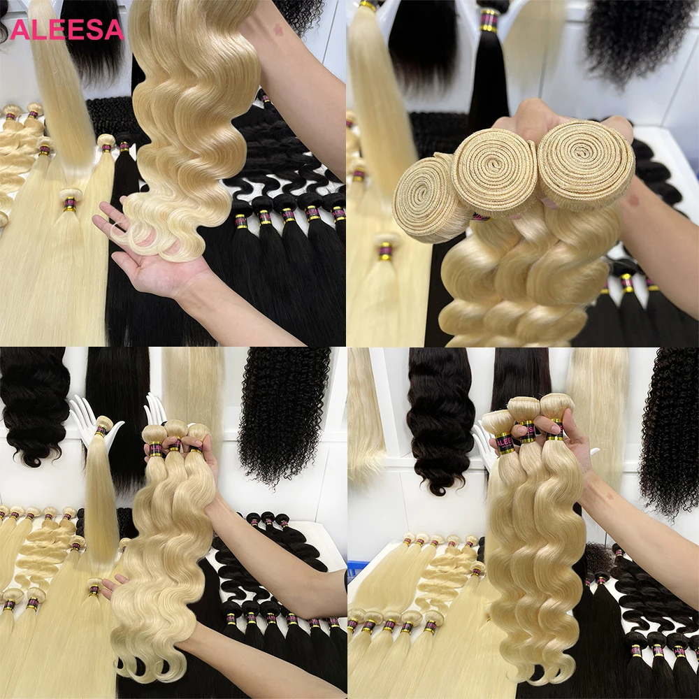 Aleesa Russian Cuticle Aligned Virgin Hair Extensions, Mink Hair Bundles Vendor 9a-10a, 10a Blonde 613 Virgin Hair Bundles