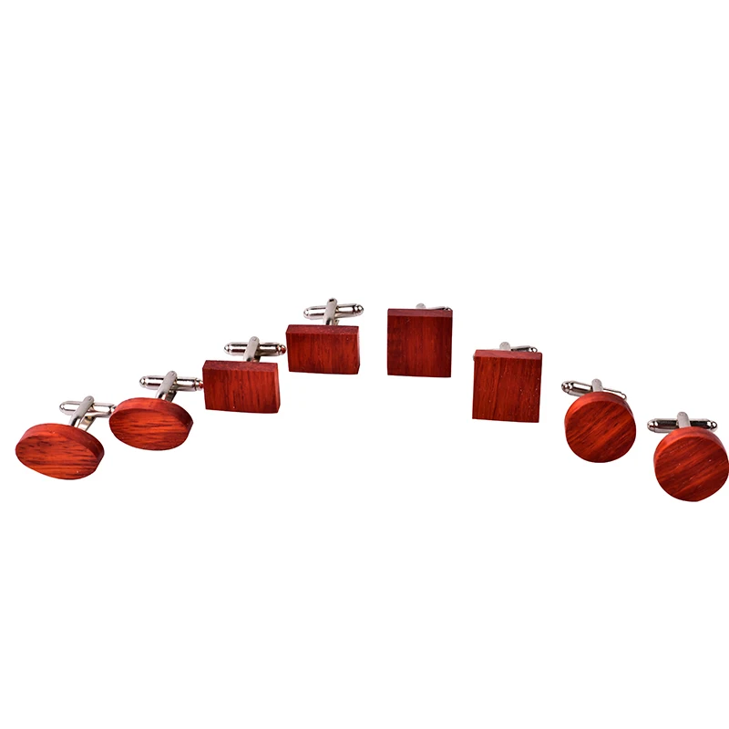 fashion custom red round natural wood cufflinks for men