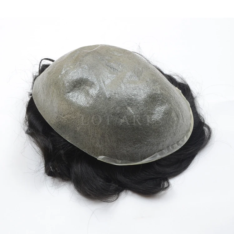 Super Thin Skin Flat Injected Stock Mens Hair pieces Jet Black #1 toupee for men