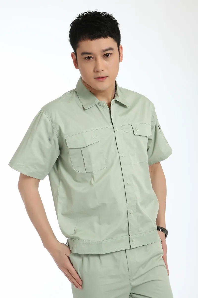 Summer Solid Color Button Pocket Design Clothing Project Technician Work Uniform Overall Workwear Shirt