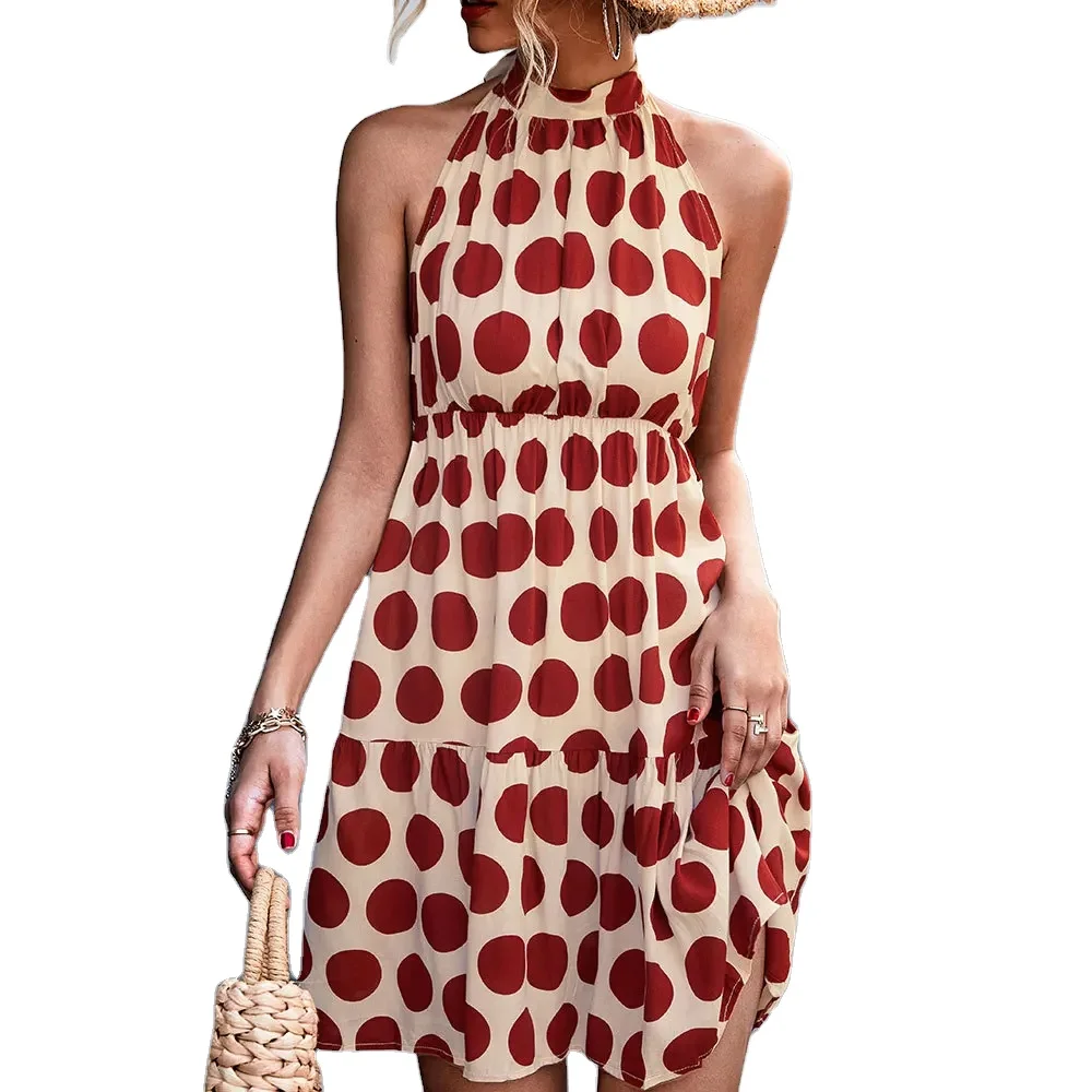 new product Sexy hot-sale Hanging neck lace dot sexy backless dress clothing manufacturers custom