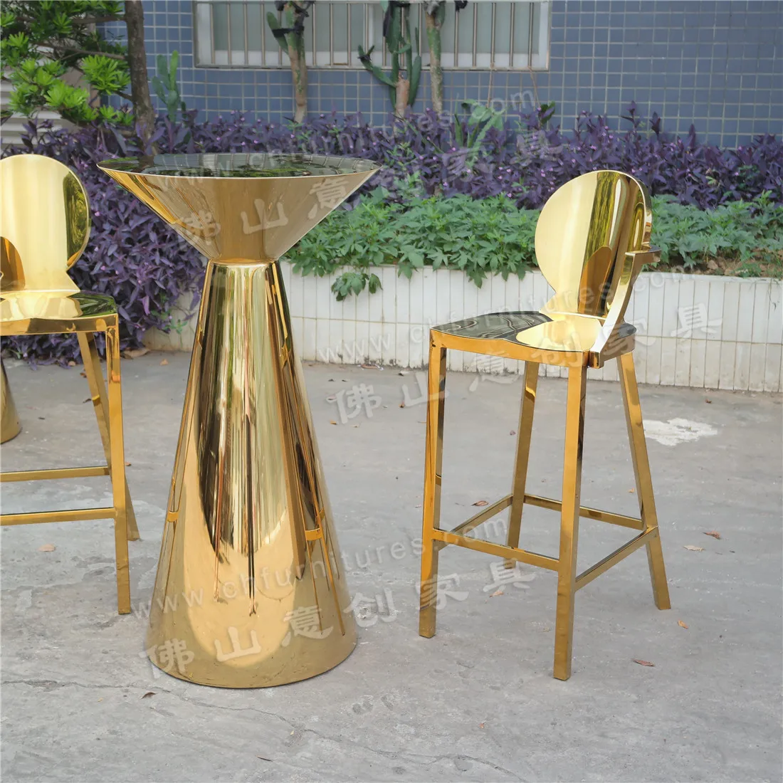 Wholesale gold stainless steel fancy outdoor wedding events restaurant high bar table for stool chair