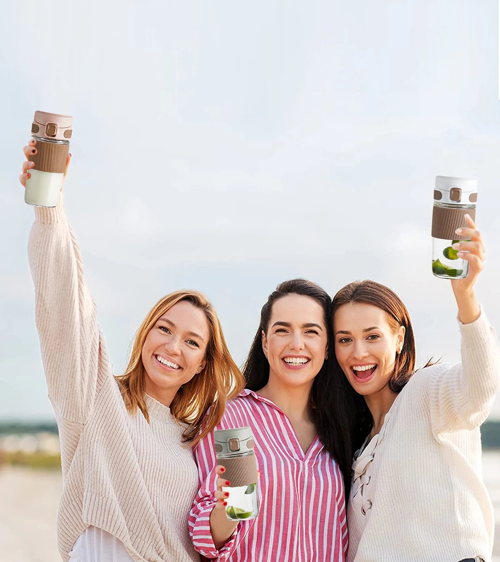 16 OZ Leak Proof Reusable with Silicone Sleeve - BPA Free Coffee Cup Glass Coffee Mug