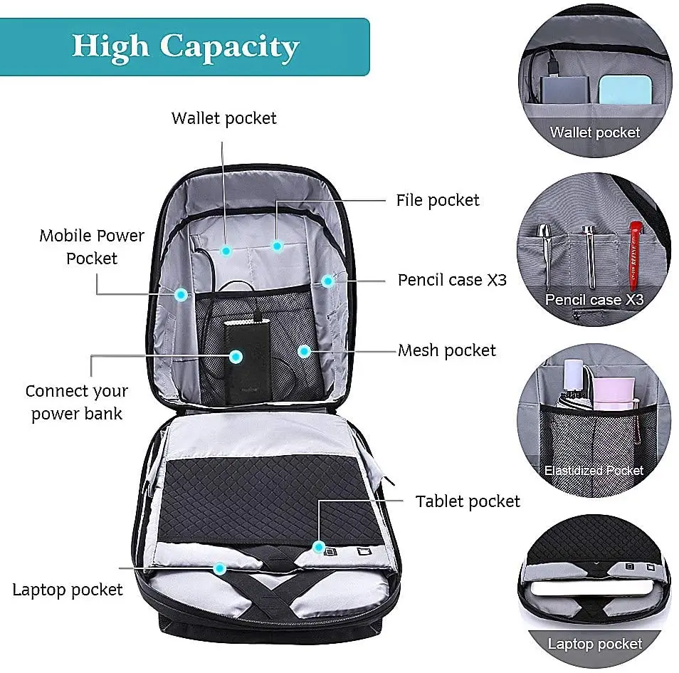 Smart LED Backpack Fashion Black Laptop Backpack with Digital Pixel LED Screen with APP Unisex