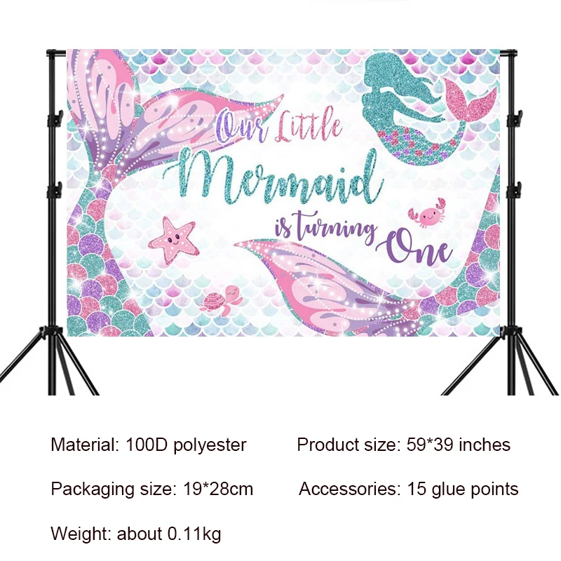 Фотофон 4,92x3,28 футов баннер на день рождения Декор торт стол реквизит под морем девочки Русалка день рождения