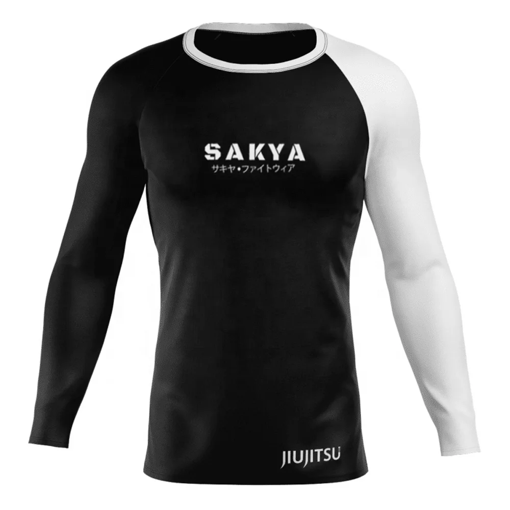 Оптовая продажа высококачественных рубашек для плавания Jiu Jitsu с логотипом на заказ длинным рукавом мужчин Bjj Rashguard спортивная
