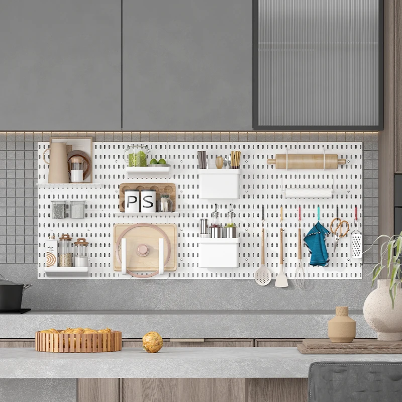 Pegboard Multi-Functional Wall Mounted Storage Hook Rack Non-Punching Household Hole Board Living Room Dormitory Kitchen Office Bedroom