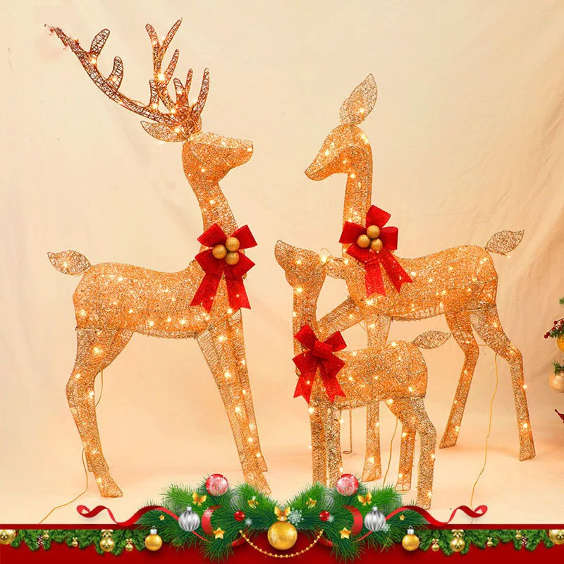 3pcs Large Lighted Reindeer Christmas Decoration Outdoor Deer Family Set LED Lights Fawn Set For Outdoor Yard Christmas