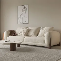 Soft Round Modern Couch Simple Sofa Minimalist Cashmere White Sofa with European Ash Foot