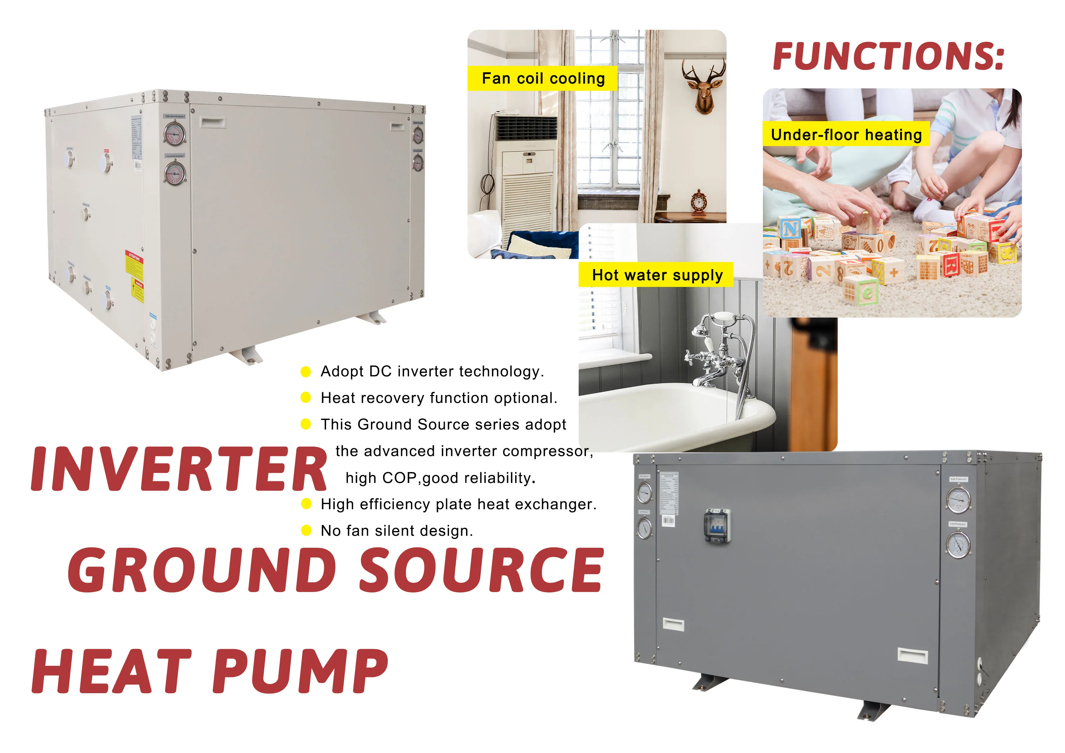 R290 R32 R410A geo thermal heat pump complete system water source dc inverter geothermal heat pump wifi water heating cooling