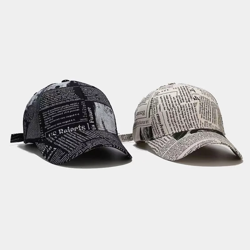 ins hat spring and summer college retro personality newspaper pattern baseball cap.gorras