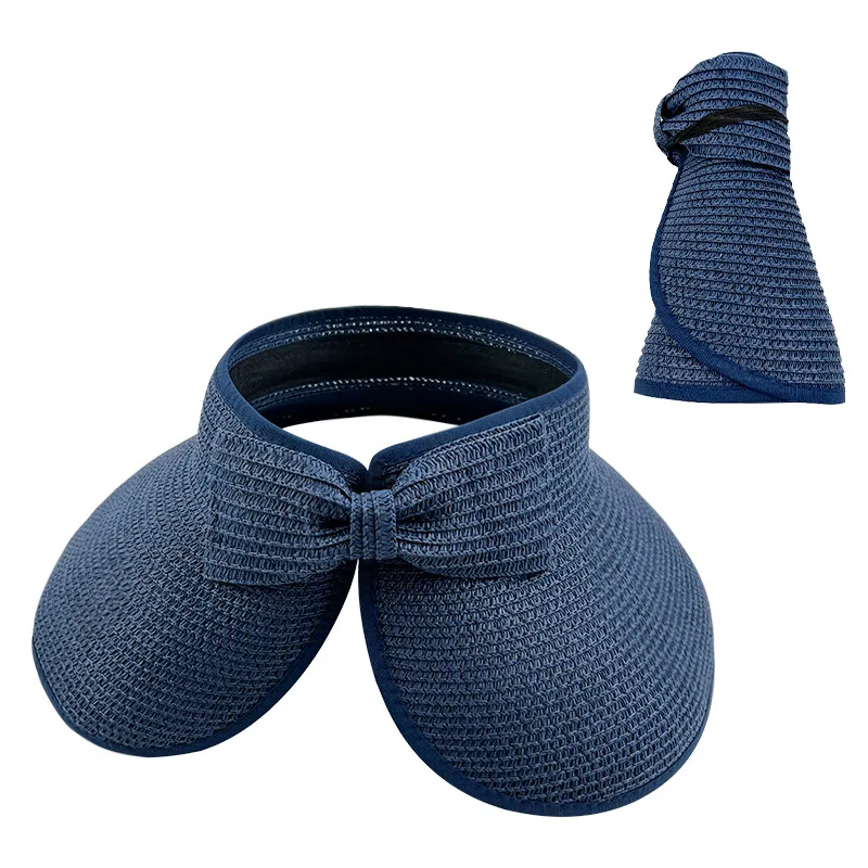Stock Women Portable Casual Paper Straw Visor Cap Sun Beach Wide Brim Hat Airtop Visor Foldable Straw Hats