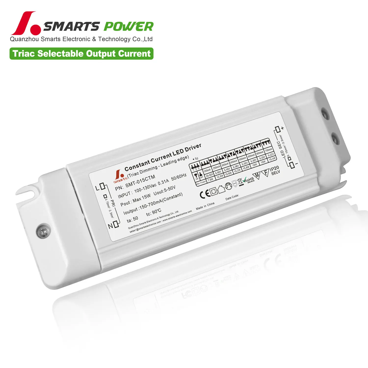 700ma 350ma triac selectable output current dimmable constant current led driver 15 watt