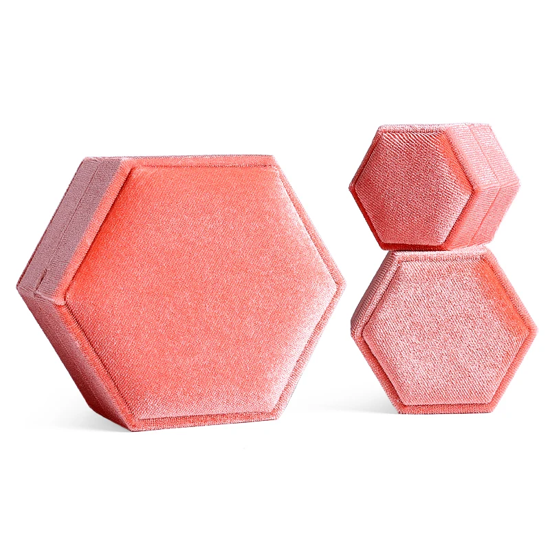
Custom velvet hexagon assorted jewelry box gift packaging velvet ring necklace pendant earring box 