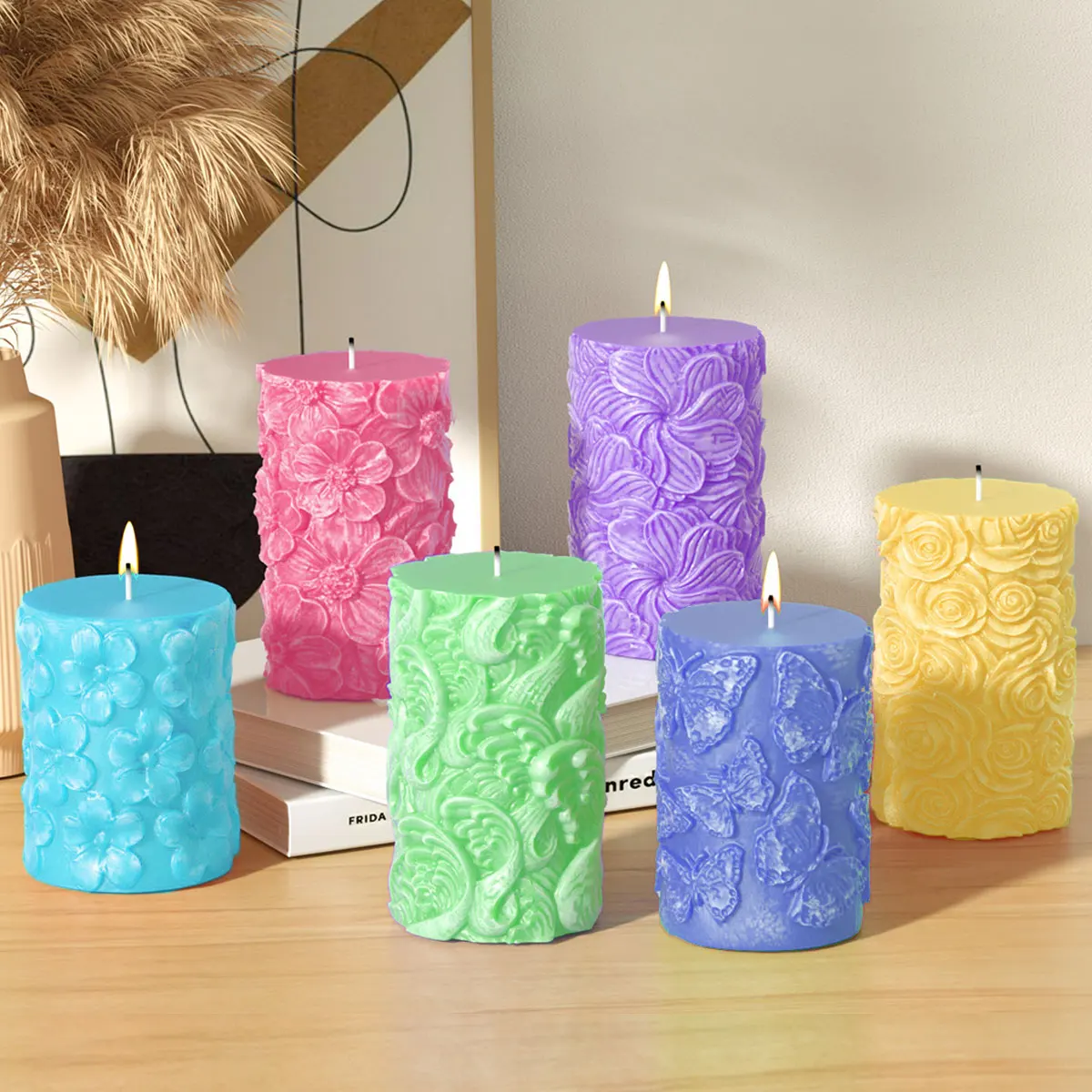 Beautiful Butterfly Resin Plaster Molds for Candles Molde De Vela Relief Rose Flower Column Candle Moulds Geometry Candle Mold