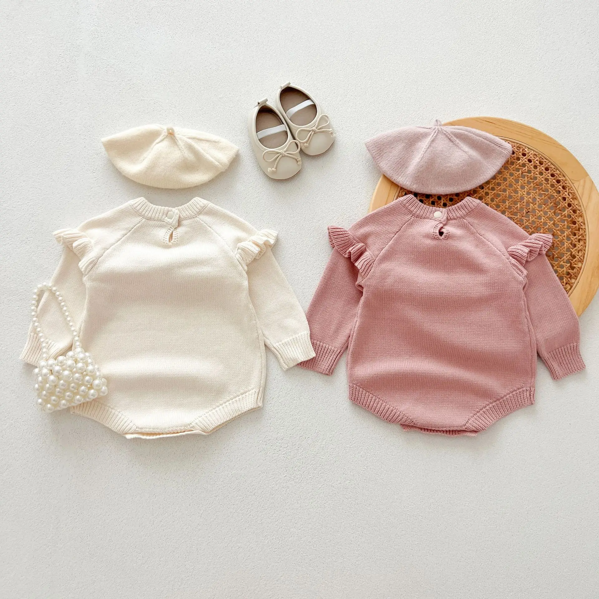 Baby clothing Korean version of cotton knitted sweater Princess three-dimensional little bear wrap butt suit jumpsuits