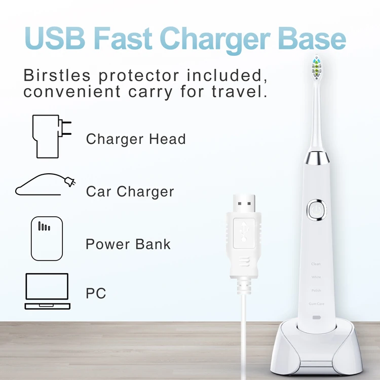 IPX7 Waterproof Food Grade PP Brush Head With DuPont Bristle sonic Electric Toothbrush rechargeable smart electric toothbrush