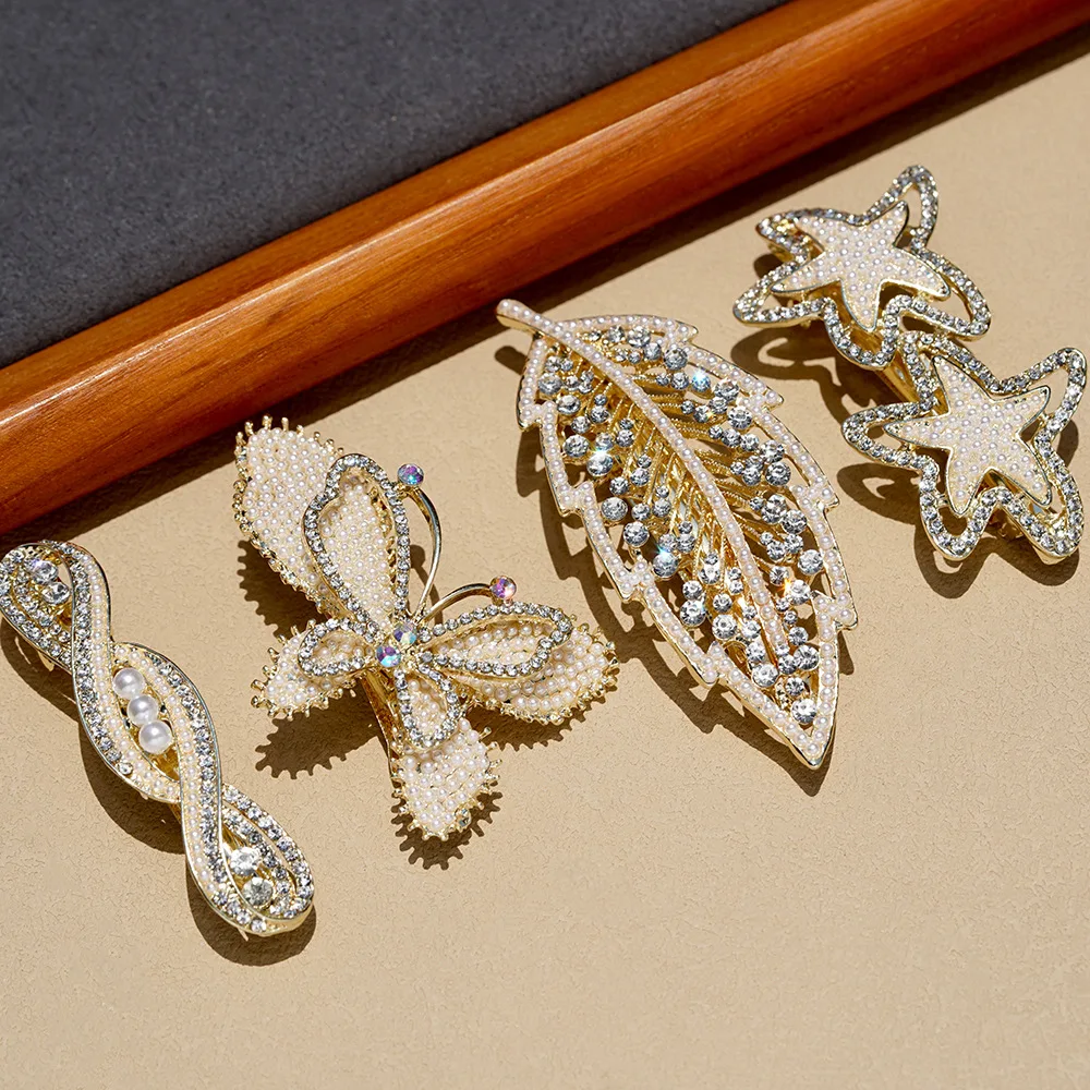 Sparkling Rhinestone Hair Clips Star Pearl Barrette Hair Accessories Luxury Butterfly Jewelry Spring Clip