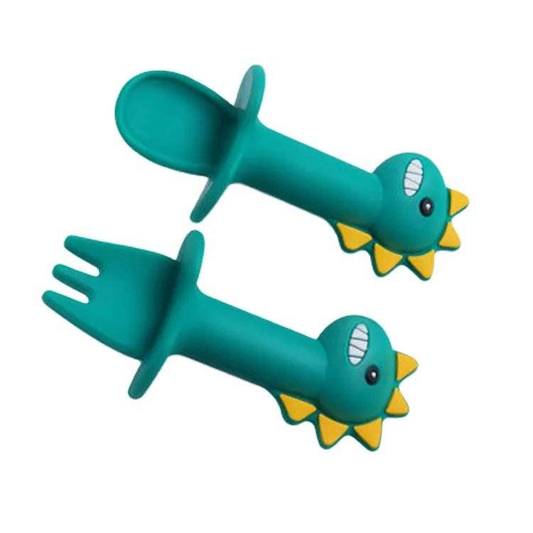 
Новинка детская силиконовая ложка детская мультяшная Мягкая ложка дополнительная еда тренировочная короткая вилка ложка набор детской посуды 