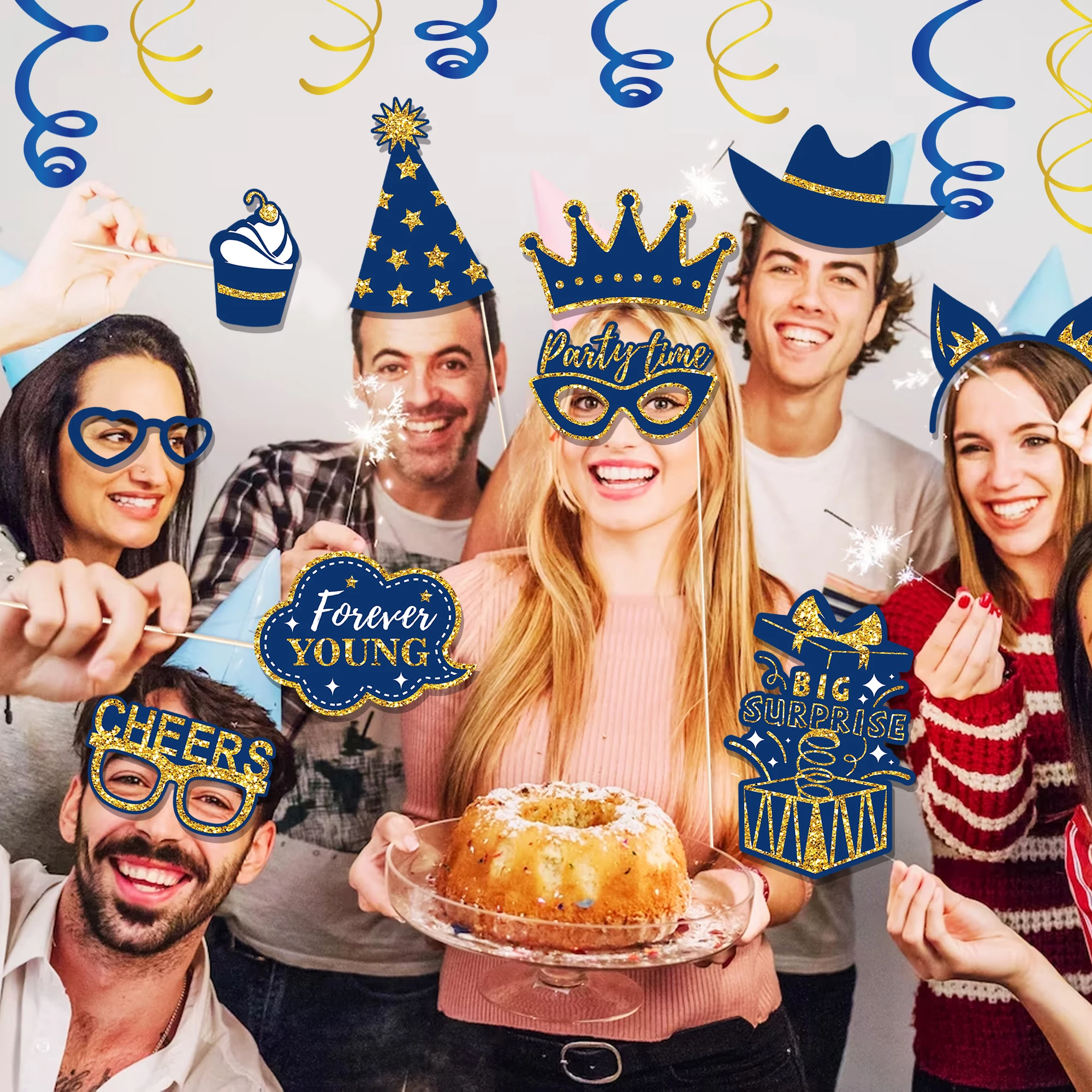 PZ307 Happy Birthday Photo Props Decoration Four Colors 36pcs Photo Booth Props for Kids Birthday Party Supplies