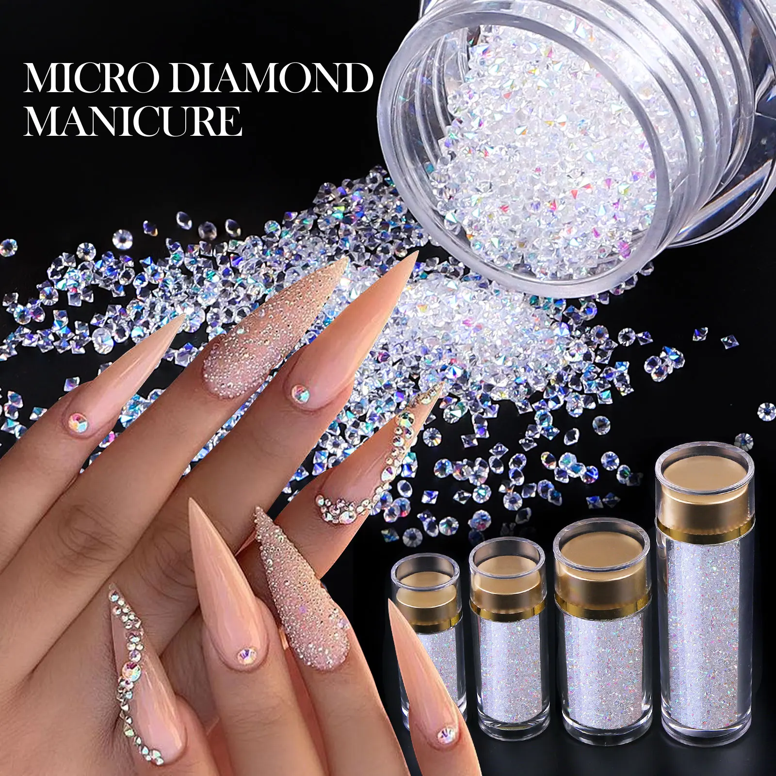 OEM Colours Luxury AB High Quality 1MM Mini Tiny Micro Crystal AB Nail Stones Rhinestones Pixie Dust Rhinestone