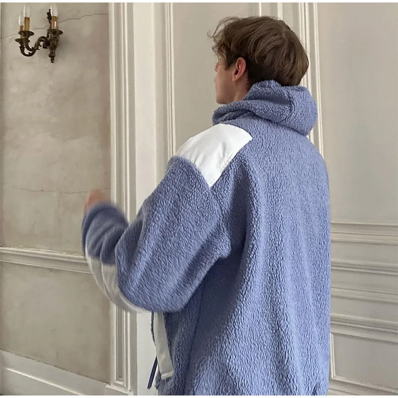 Thick Custom Manufacturer y2k Pullover polyester Lamb Fleece Warm Ninja Mask Splicing Loose men hoodies high quality