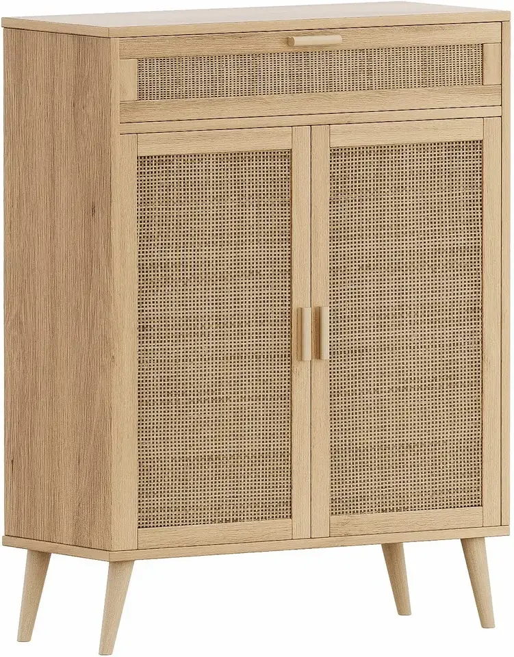 wooden independent storage cabinet with rattan door and large drawer for home storage and decor 2 door rattan storage cabinet